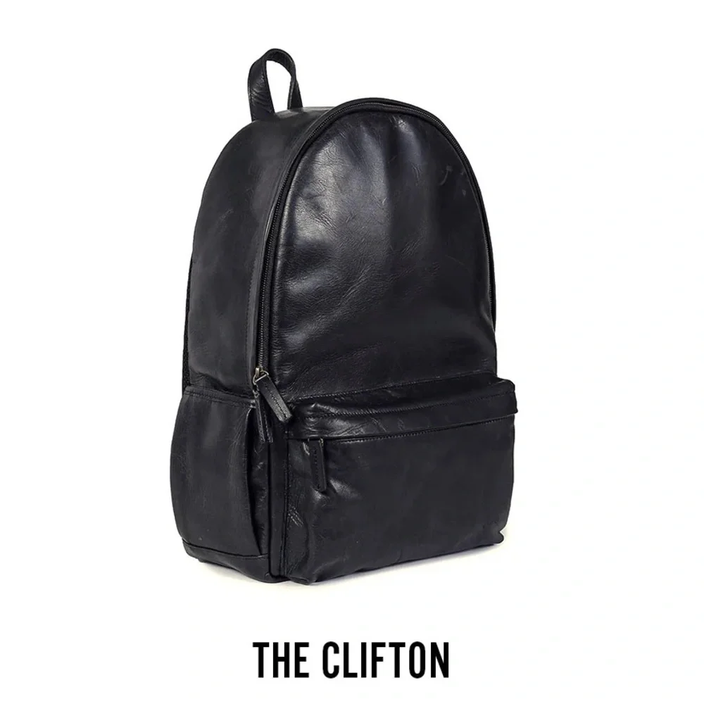 ONA • The Clifton black leather backpack camera laptop bag
